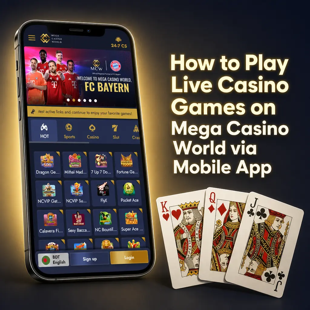 Playing live casino games on the Mega Casino World mobile app