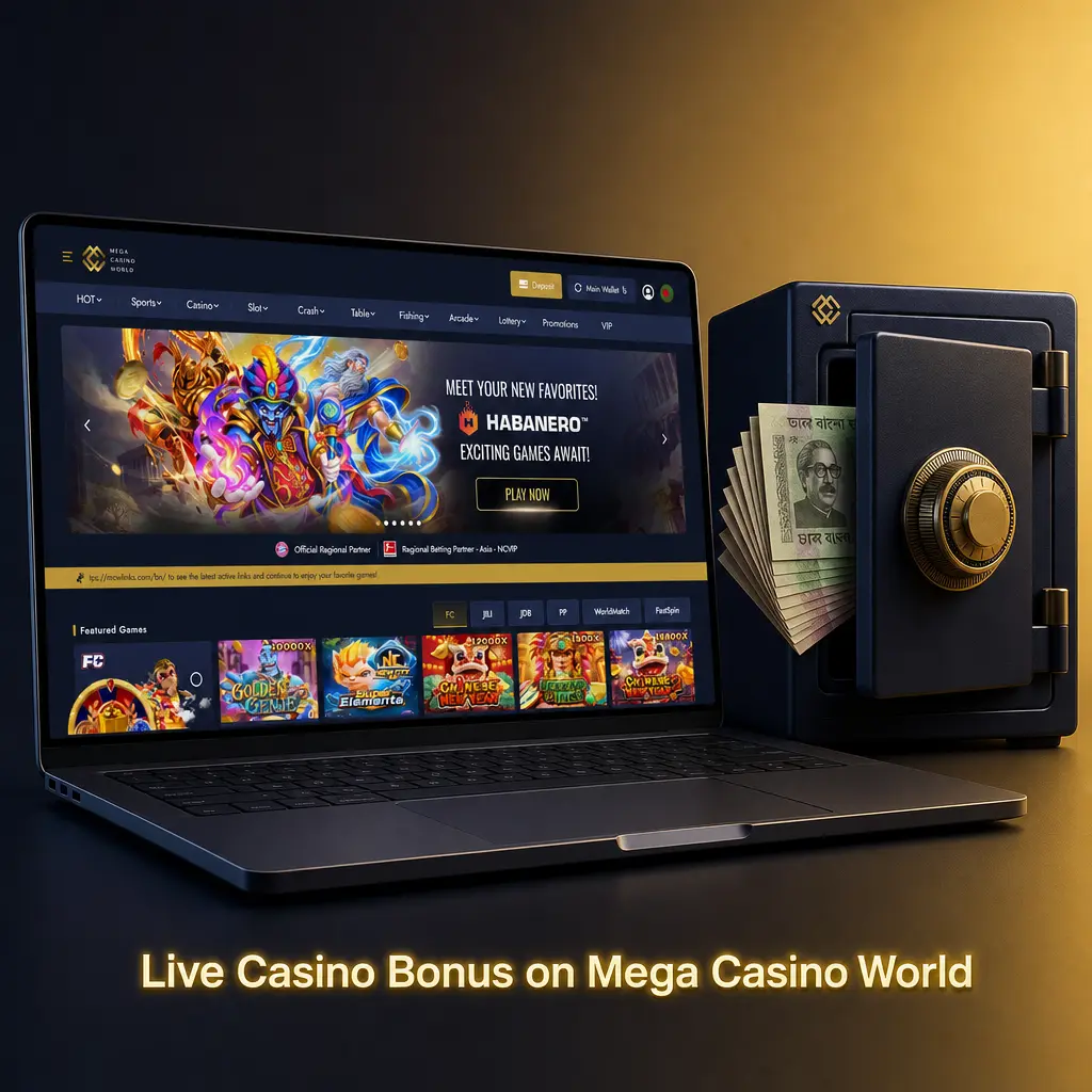 Live casino bonus promotion at Mega Casino World