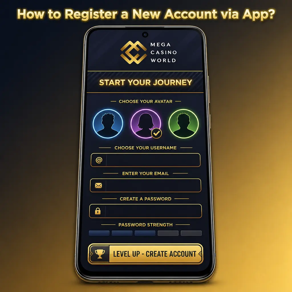 Registering a new account via the Mega Casino World app