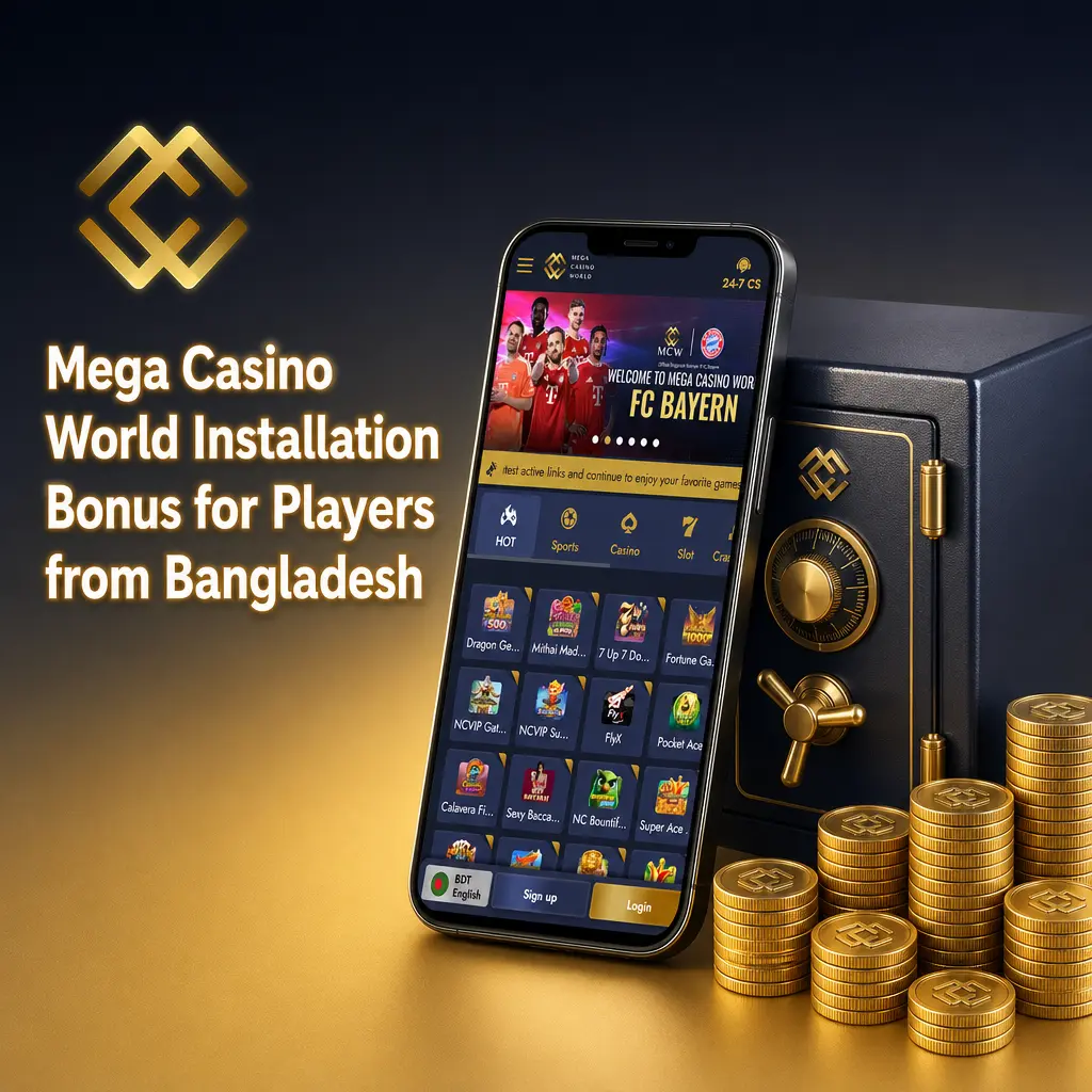 Mega Casino World installation bonus promotion for players from Bangladesh