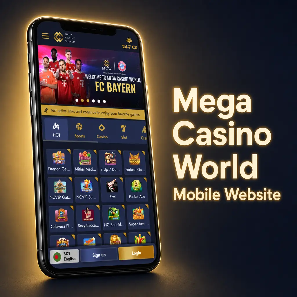 Mega Casino World mobile website on a smartphone