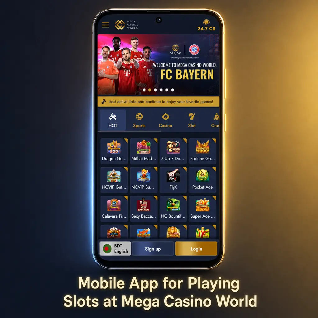 Mega Casino World mobile app slots lobby