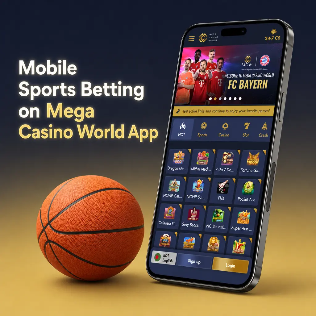 Mobile sports betting interface on Mega Casino World app